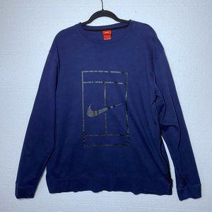 Nike Court Mens Size XXL Blue Crew Neck Sweatshirt Logo Long Sleeve Sweater Zip